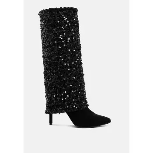 🔴 🎀 Host Pick 🎀 Black Sequin Fold over Tall Boots - Picture 2 of 7